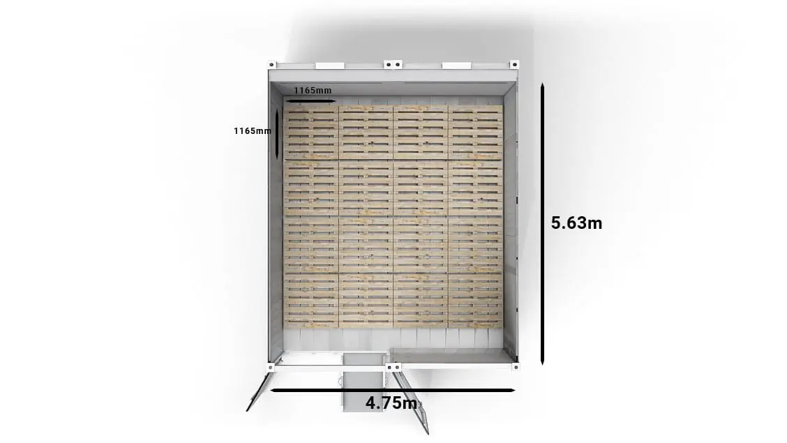 16 CHEP-Pallets in a 2-bay 20ft Arctic SuperStore